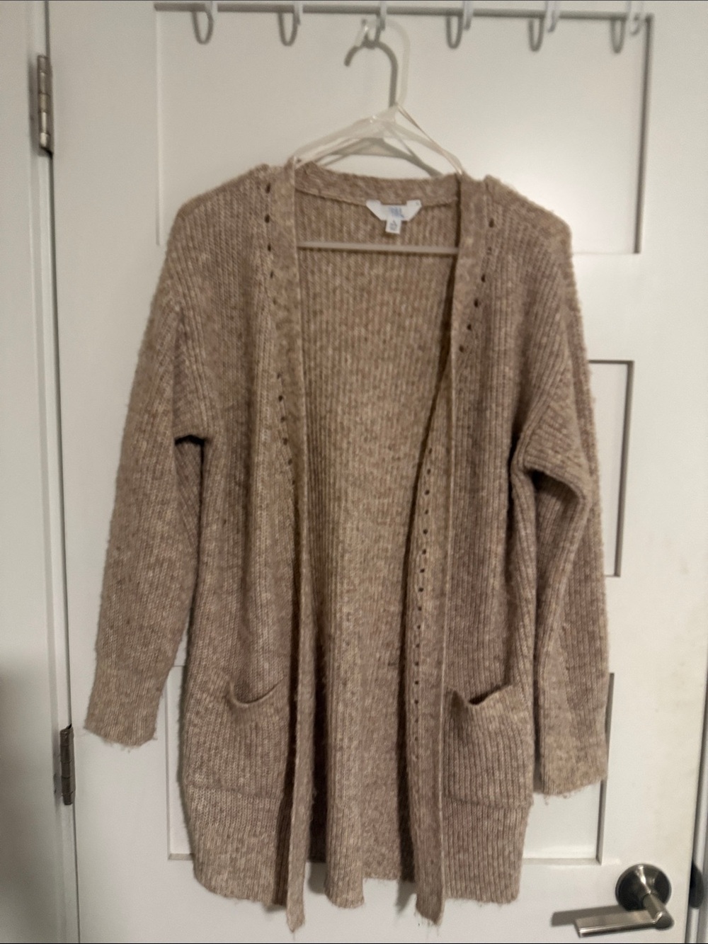 Time and Tru Open-Front Ribbed Cardigan in Beige Taupe